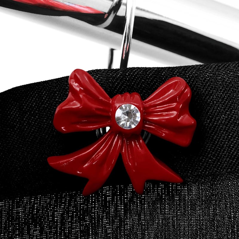Popkozzi Red Christmas Shower Curtain Hooks: Cute Bow Knot Shaped Rustproof Stainless Steel Decorative Shower Rings for Xmas Winter Holiday Bathroom Décor - Chic Bathroom Girls Women Accessories - Image 3
